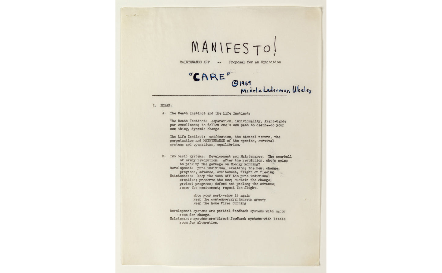 Mierle Laderman Ukeles Maintenance Art Manifesto tee
